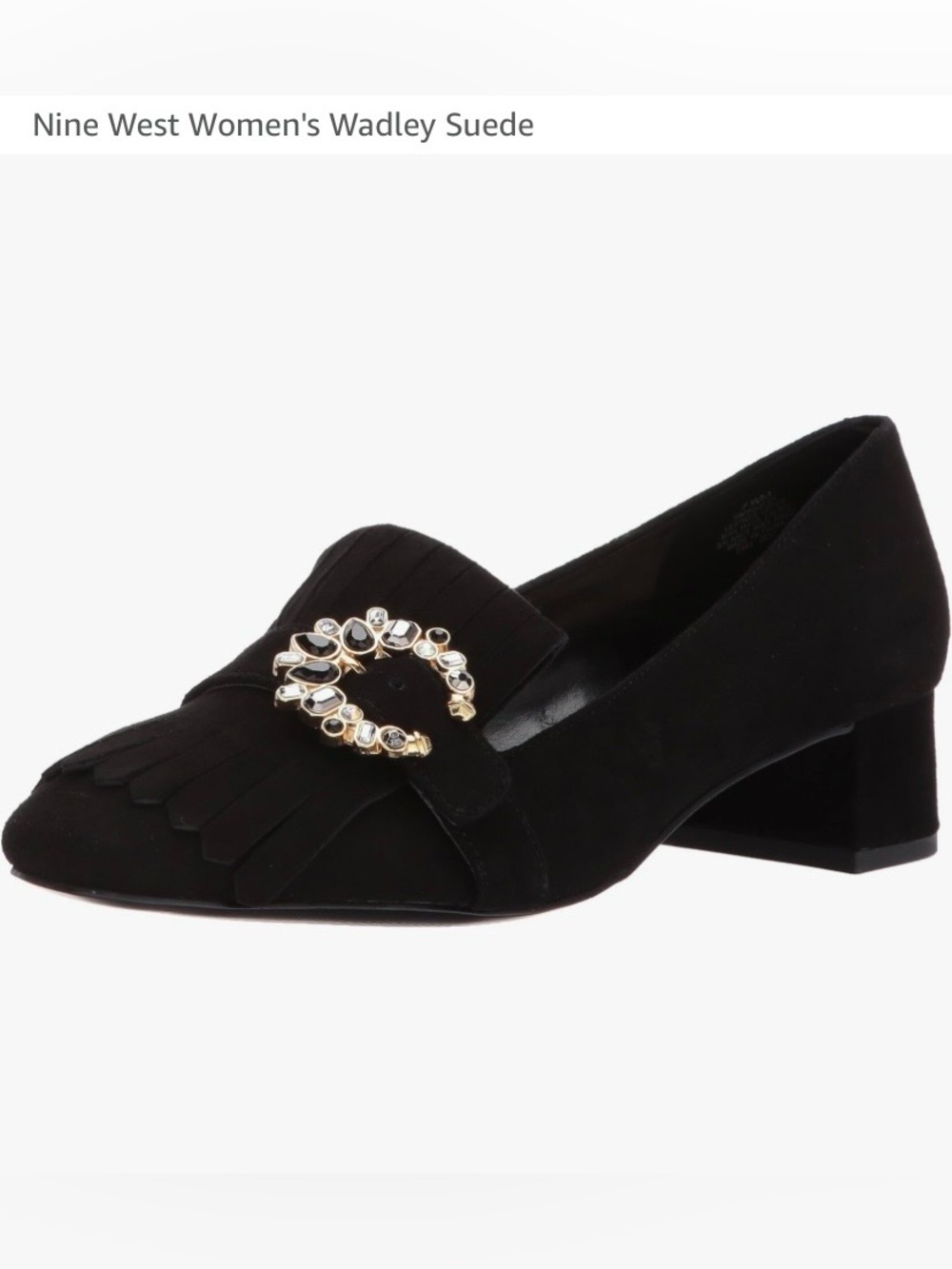 Nine West Women's Black Suede Loafers 9.5 with Decorative Gold Buckle